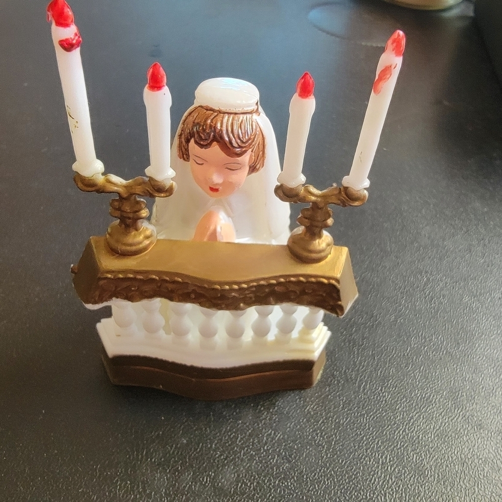 Vintage Plastic Cake Decoration Figurine First Communion Catholic Religious 70s